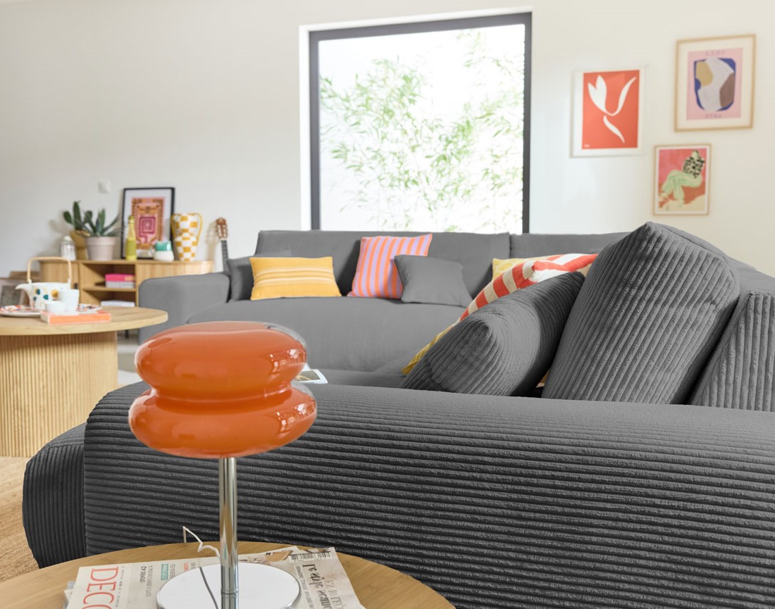 Canapé modulable d'angle gauche 8 places en velours côtelé Garance