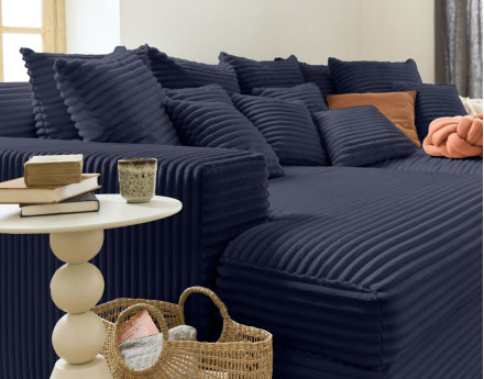 Canapé 4 places avec double méridienne en velours côtelé grosses côtes Collins