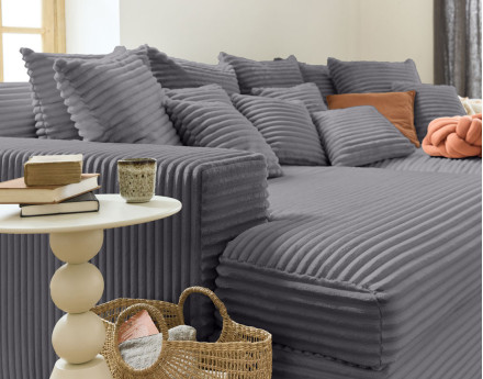 Canapé 4 places avec double méridienne en velours côtelé grosses côtes Collins