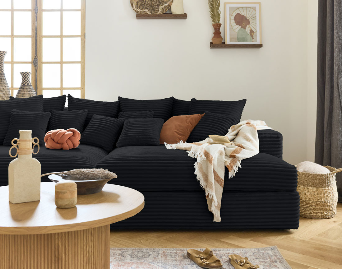 Canapé 4 places avec double méridienne en velours côtelé grosses côtes Collins