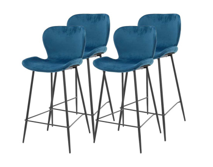 Lot de 4 tabourets de bar en velours bleu Basti