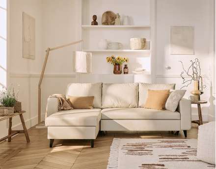 Canapé d'angle réversible 4 places convertible avec coffre en simili Nordic