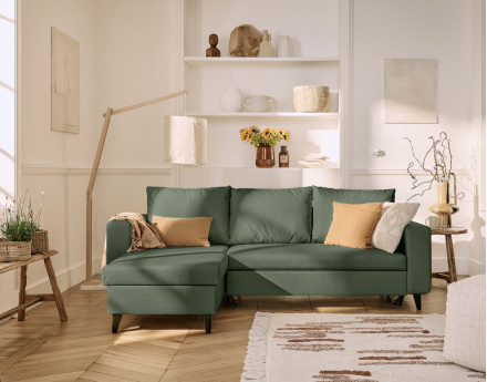 Canapé d'angle réversible 4 places convertible avec coffre en simili Nordic