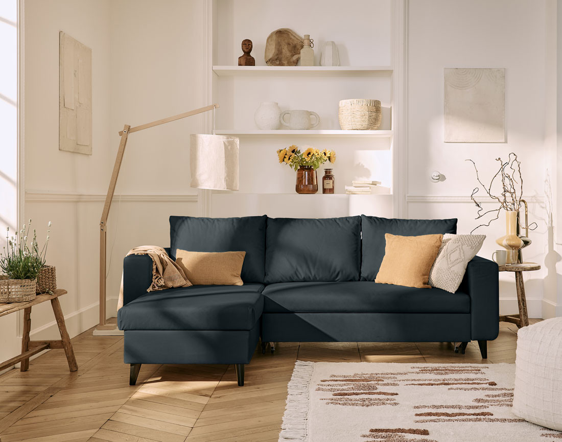 Canapé d'angle réversible 4 places convertible avec coffre en simili Nordic