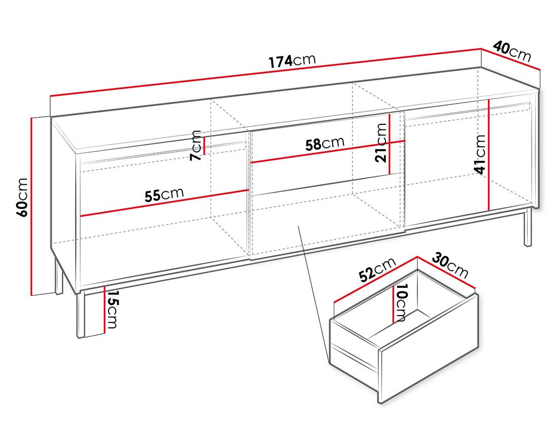 Meuble tv blanc 2 portes et 2 tiroirs 174 cm Girona