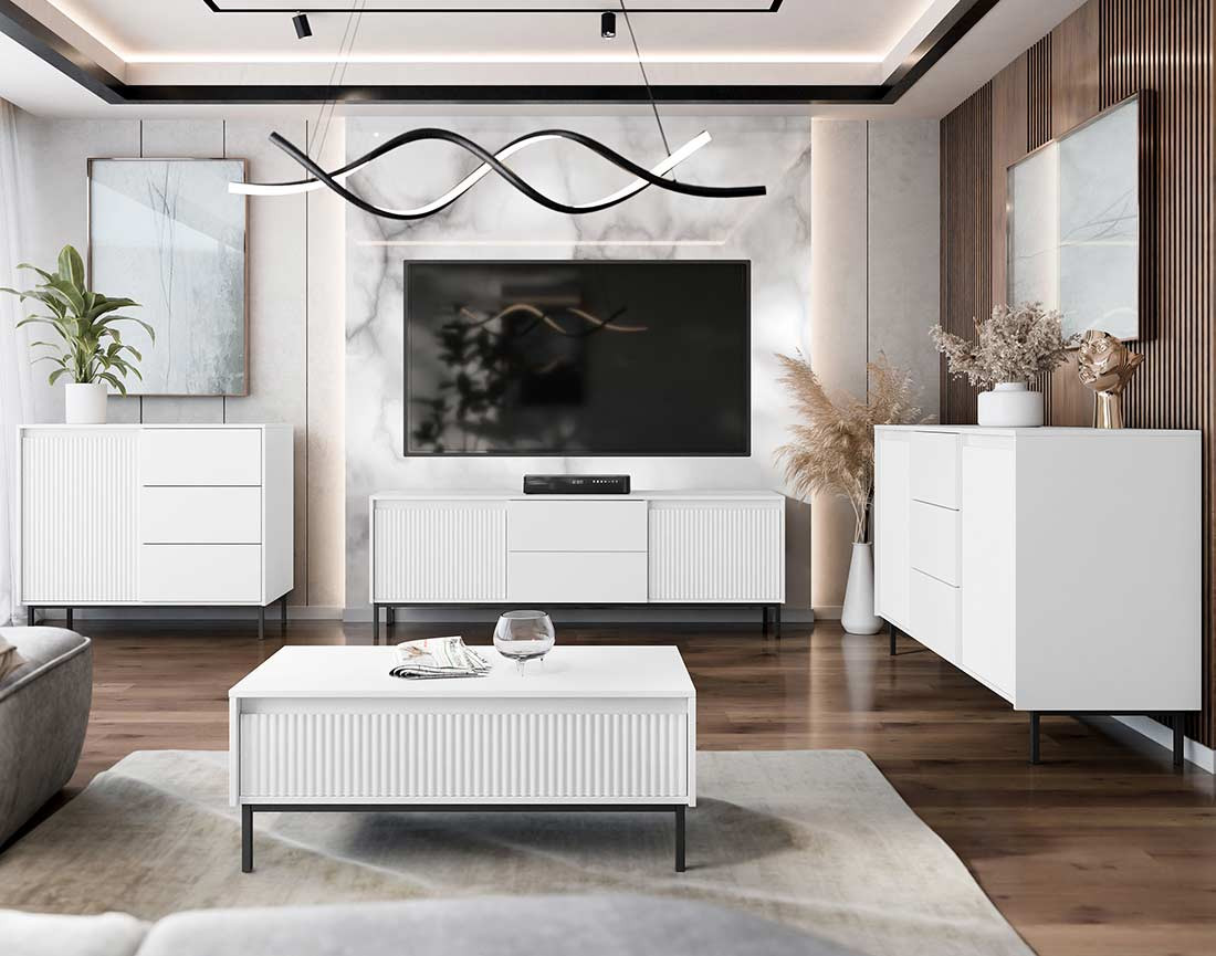 Table basse blanc 1 tiroir 100 cm Girona