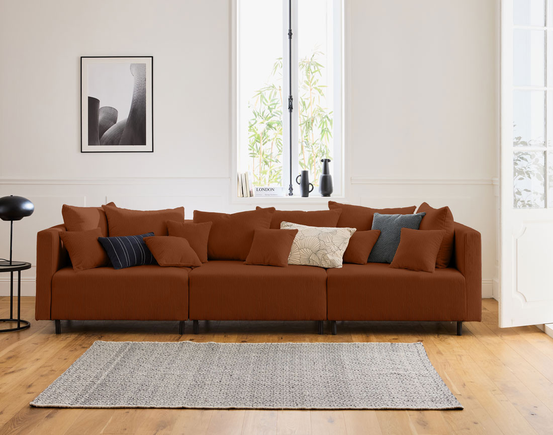 Canapé modulable 3 places en velours côtelé Edinburg