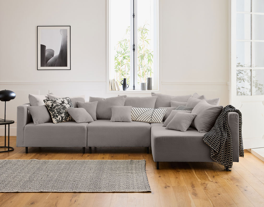 Canapé modulable d'angle réversible 4 places en velours côtelé Edinburg