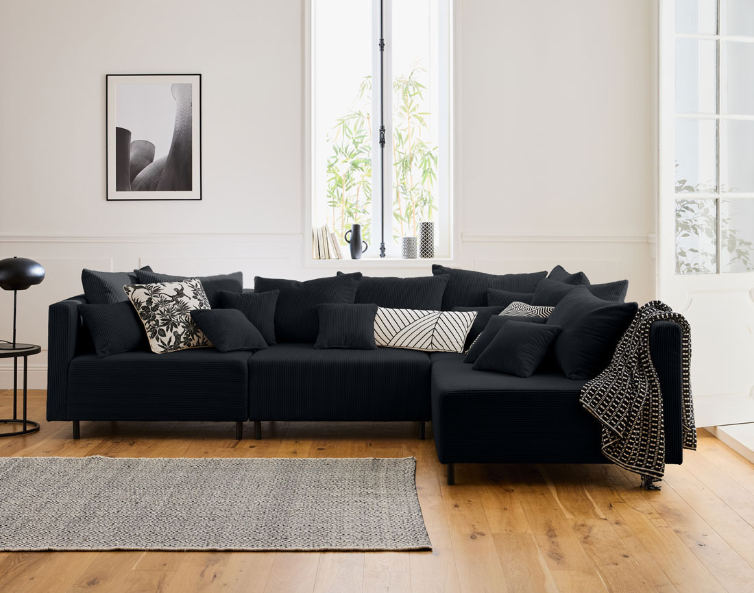 Canapé modulable d'angle réversible 4 places en velours côtelé Edinburg