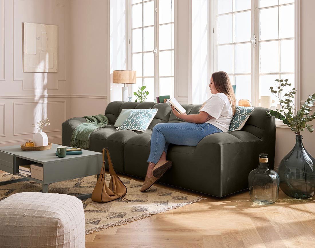 Canapé droit 4 places en velours Napoli