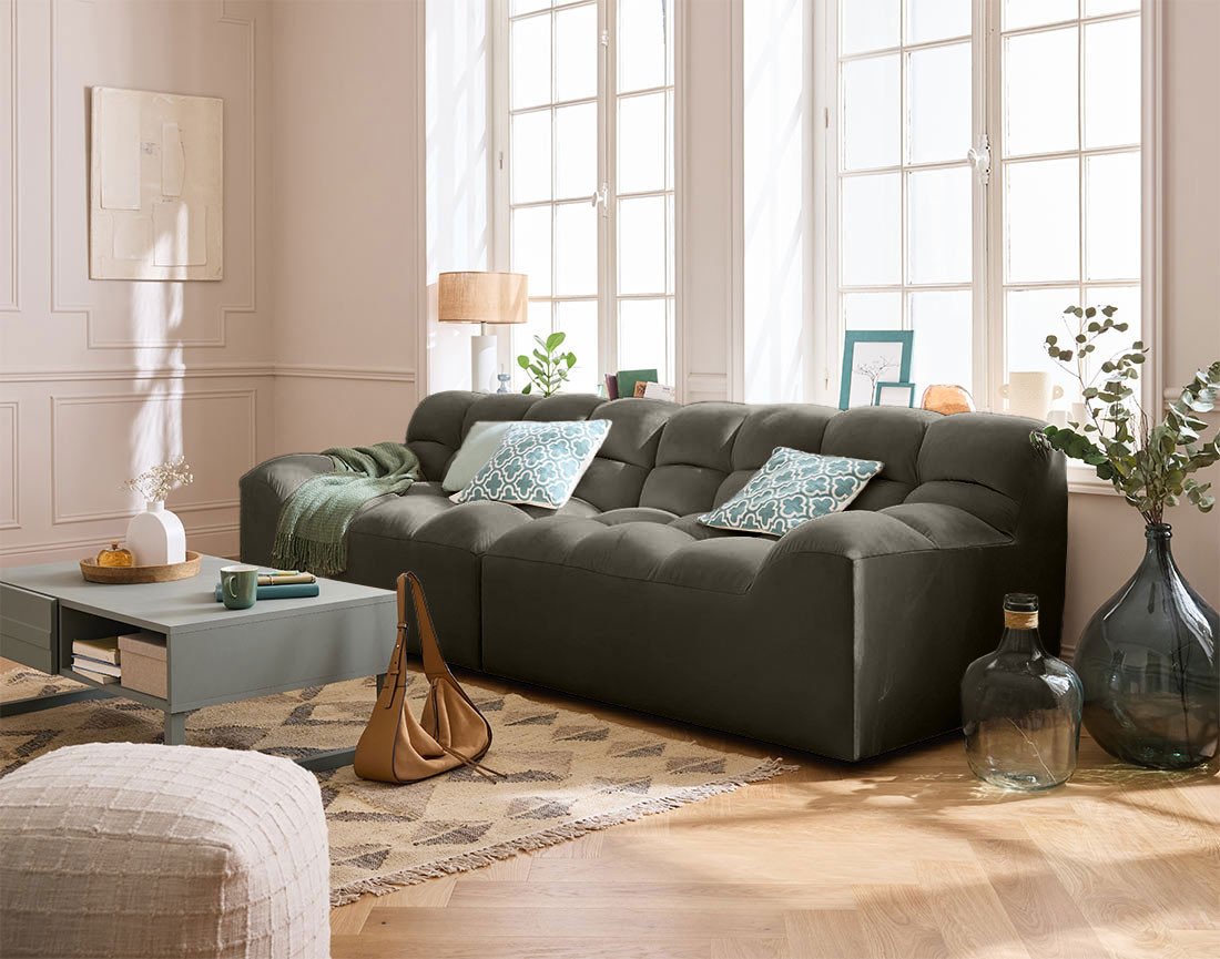 Canapé droit 4 places en velours Napoli