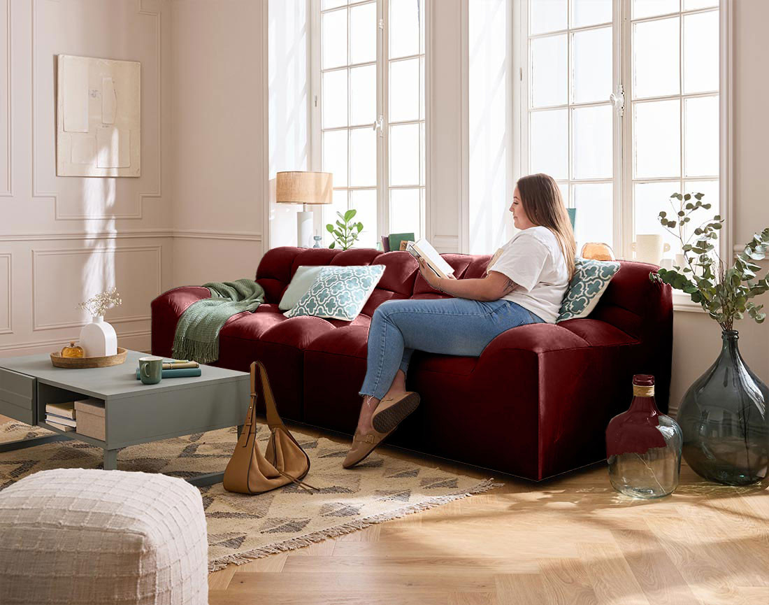 Canapé droit 4 places en velours Napoli