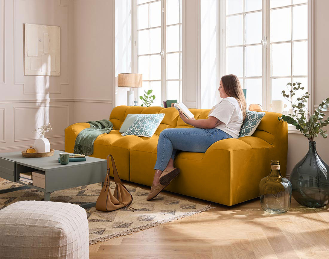 Canapé droit 4 places en velours Napoli