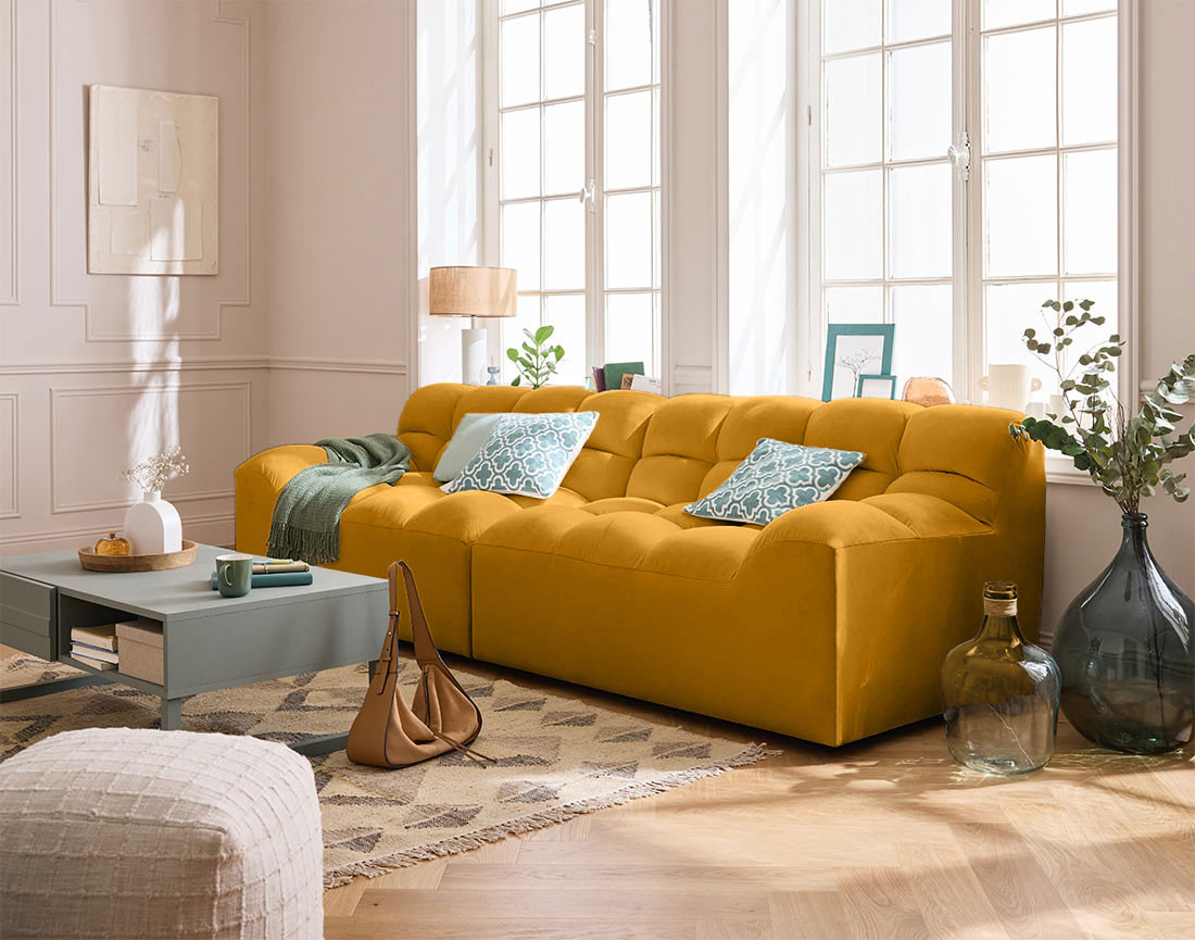 Canapé droit 4 places en velours Napoli