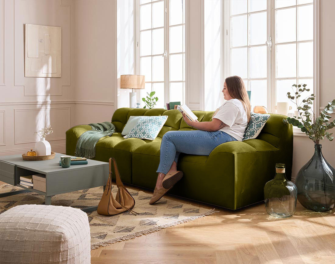 Canapé droit 4 places en velours Napoli