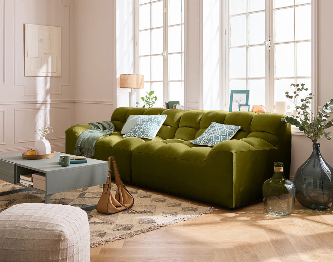 Canapé droit 4 places en velours Napoli