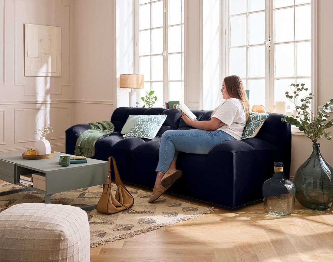 Canapé droit 4 places en velours Napoli