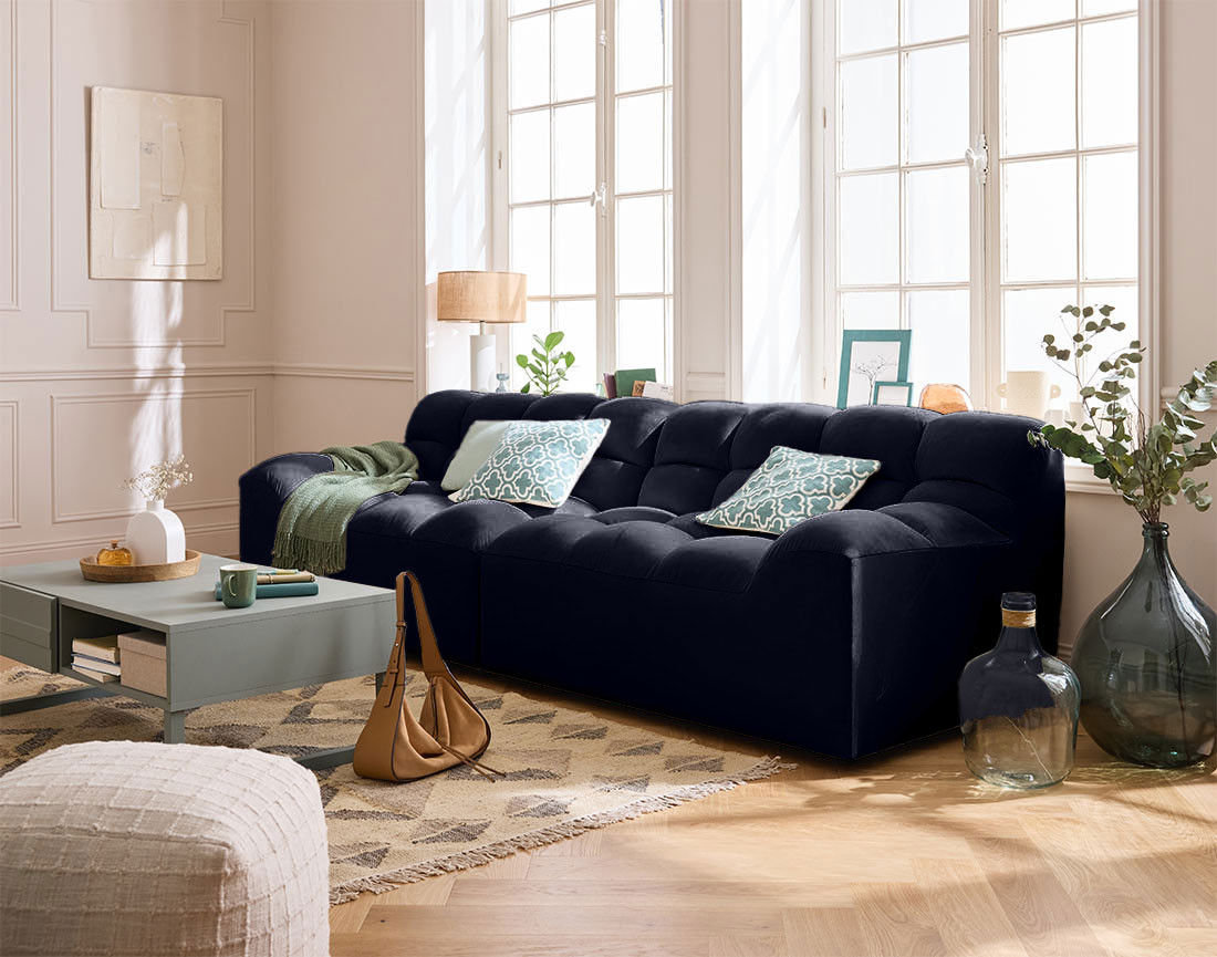 Canapé droit 4 places en velours Napoli