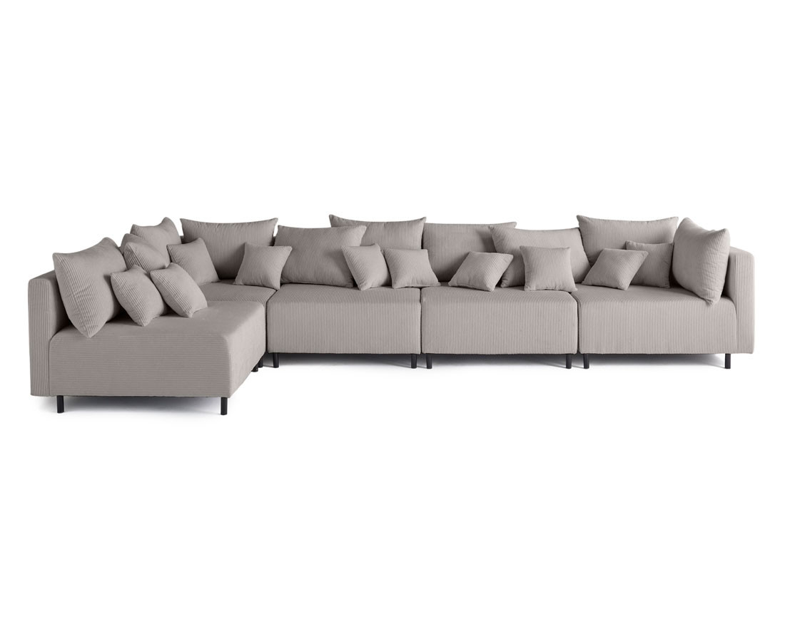 Canapé d'angle modulable 5 places en velours côtelé Edinburg