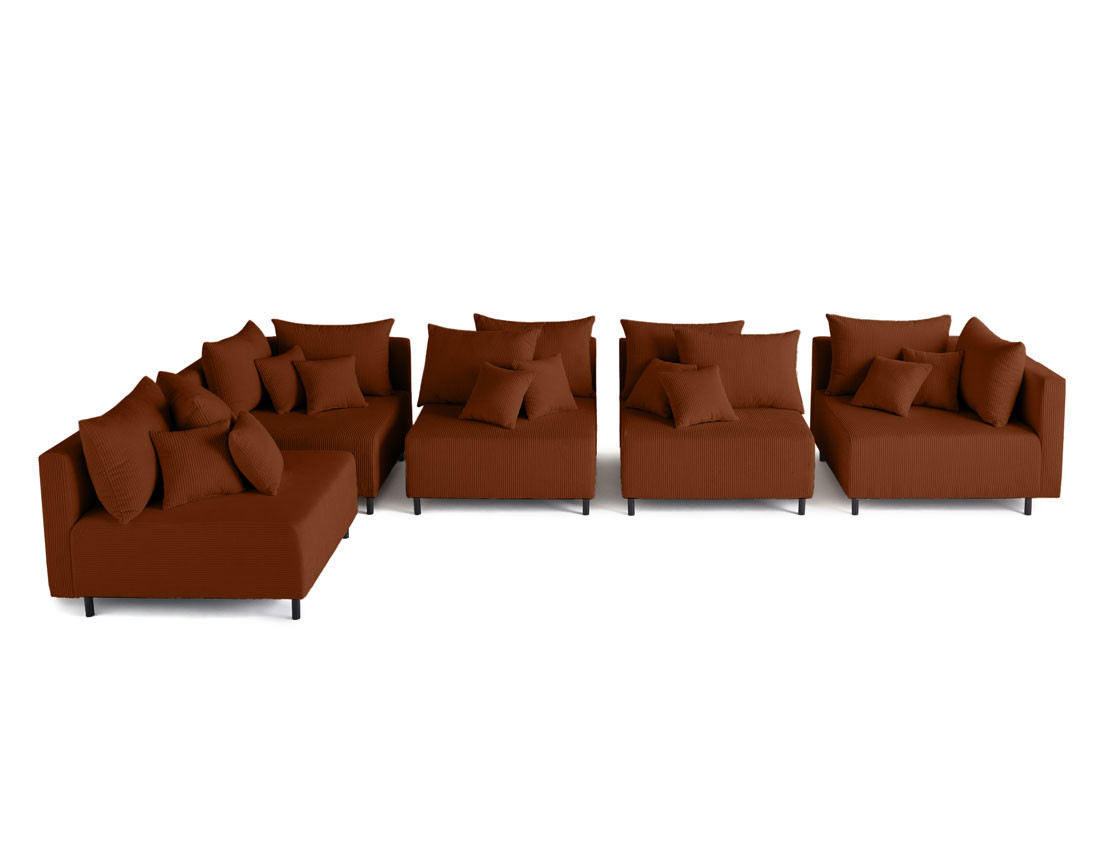 Canapé d'angle modulable 5 places en velours côtelé Edinburg