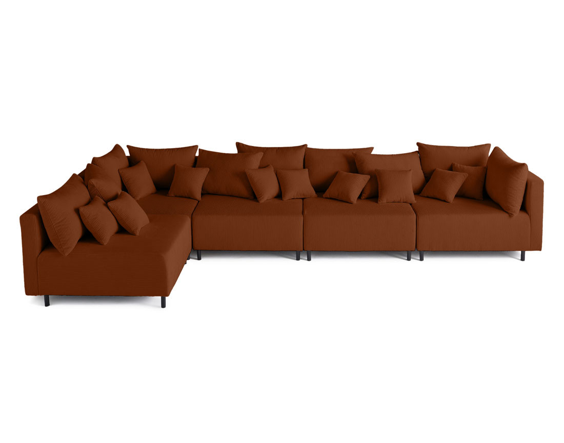 Canapé d'angle modulable 5 places en velours côtelé Edinburg