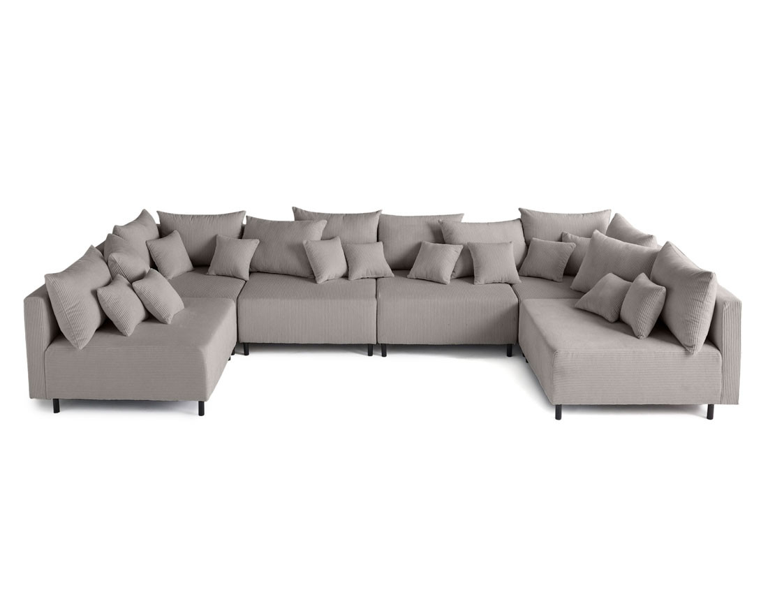 Canapé panoramique modulable 6 places en velours côtelé Edinburg