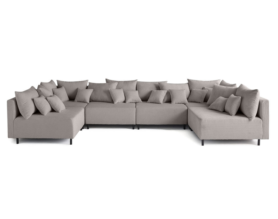 Canapé panoramique modulable 6 places en velours côtelé Edinburg