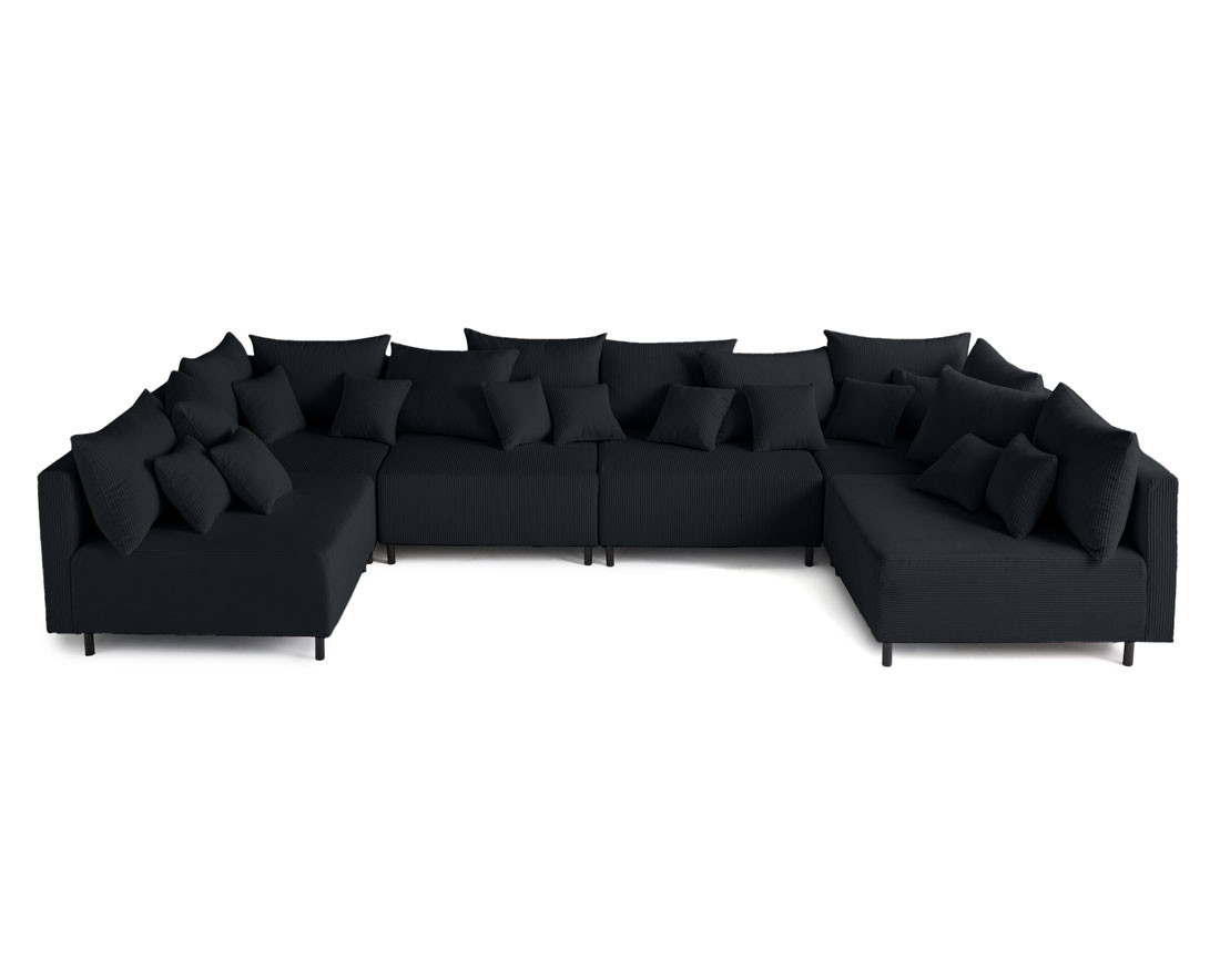Canapé panoramique modulable 6 places en velours côtelé Edinburg