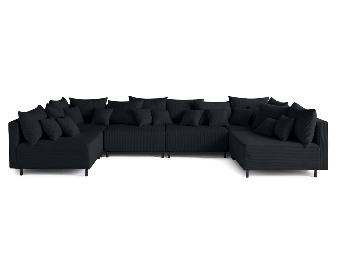 Canapé panoramique modulable 6 places en velours côtelé Edinburg