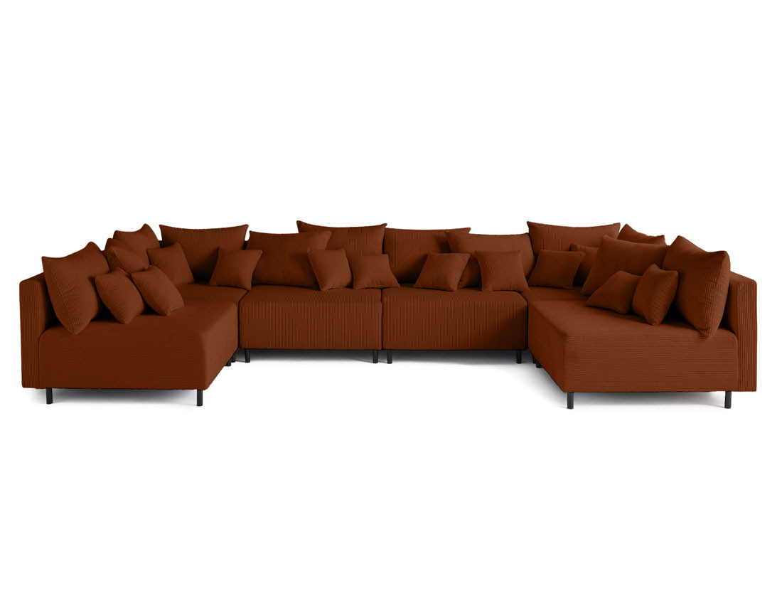 Canapé panoramique modulable 6 places en velours côtelé Edinburg