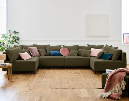 Canapé panoramique modulable 6 places en velours côtelé Edinburg