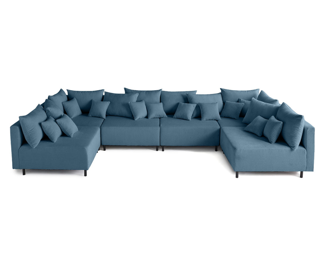 Canapé panoramique modulable 6 places en velours côtelé Edinburg