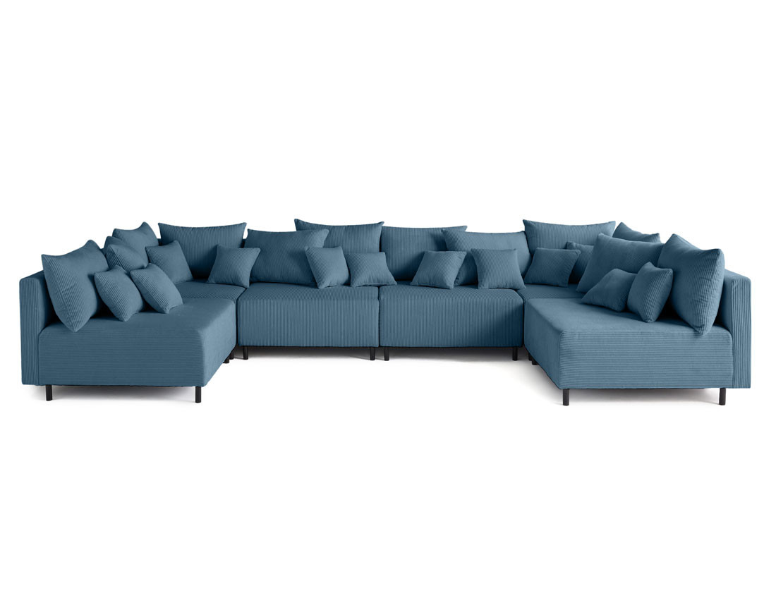 Canapé panoramique modulable 6 places en velours côtelé Edinburg