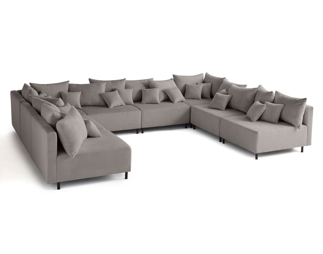 Canapé panoramique modulable 8 places en velours côtelé Edinburg