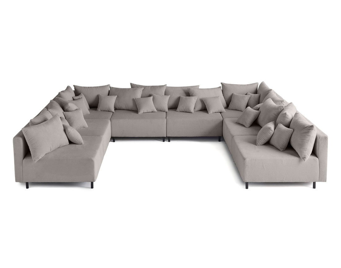 Canapé panoramique modulable 8 places en velours côtelé Edinburg