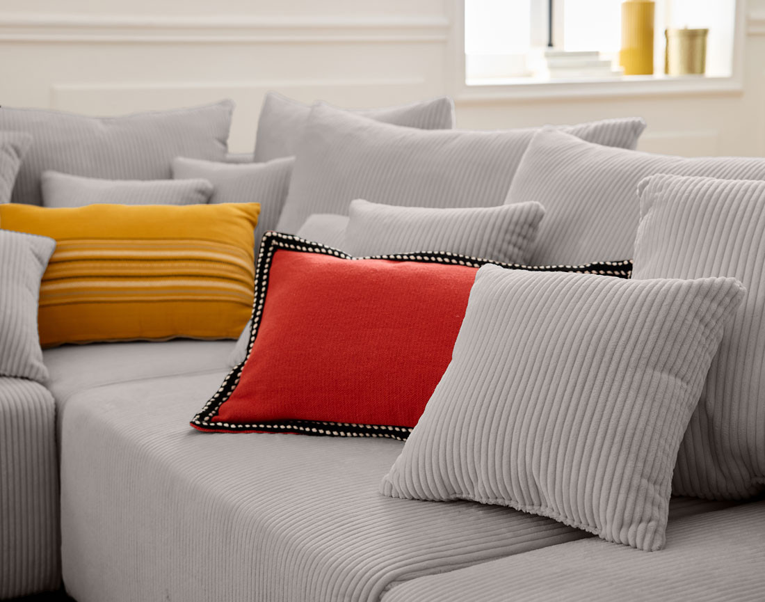 Canapé panoramique modulable 8 places en velours côtelé Edinburg