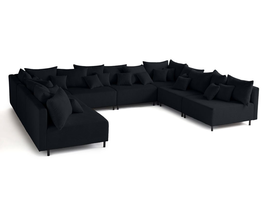 Canapé panoramique modulable 8 places en velours côtelé Edinburg