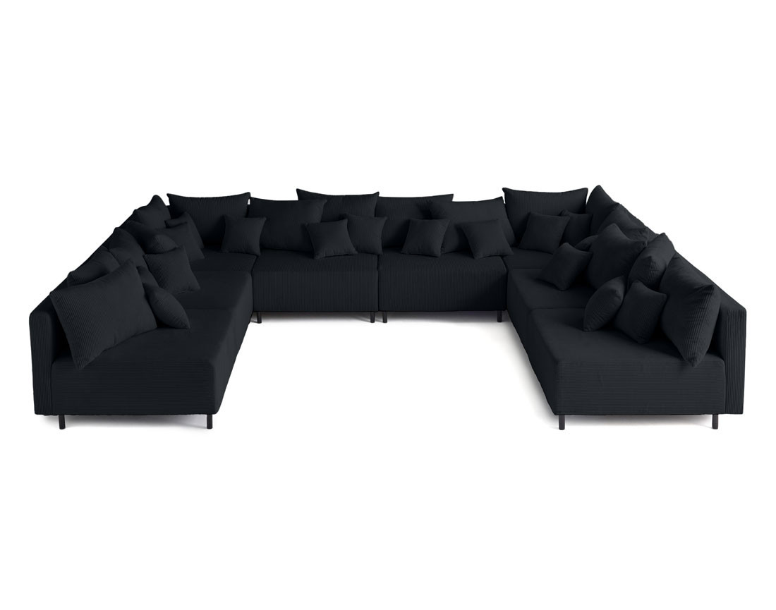 Canapé panoramique modulable 8 places en velours côtelé Edinburg