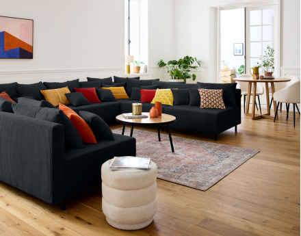 Canapé panoramique modulable 8 places en velours côtelé Edinburg