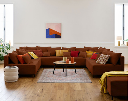 Canapé panoramique modulable 8 places en velours côtelé Edinburg