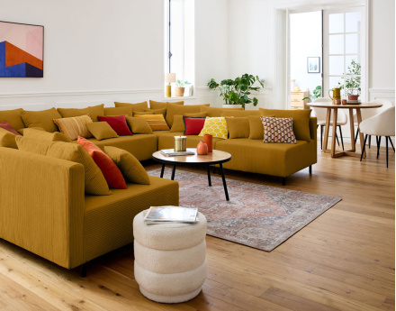 Canapé panoramique modulable 8 places en velours côtelé Edinburg