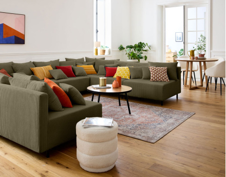 Canapé panoramique modulable 8 places en velours côtelé Edinburg