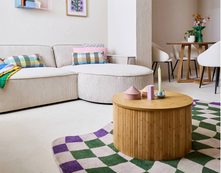 Canapé d'angle droit aux formes arrondies 4 places en velours côtelé Spiaggia