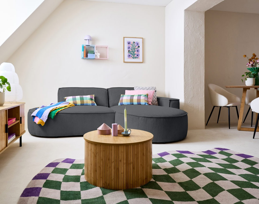 Canapé d'angle droit aux formes arrondies 4 places en velours côtelé Spiaggia