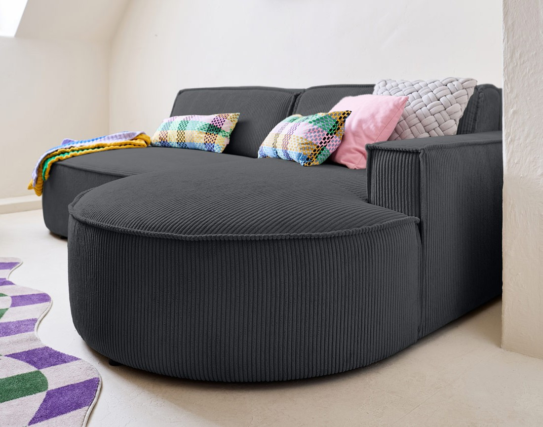 Canapé d'angle droit aux formes arrondies 4 places en velours côtelé Spiaggia