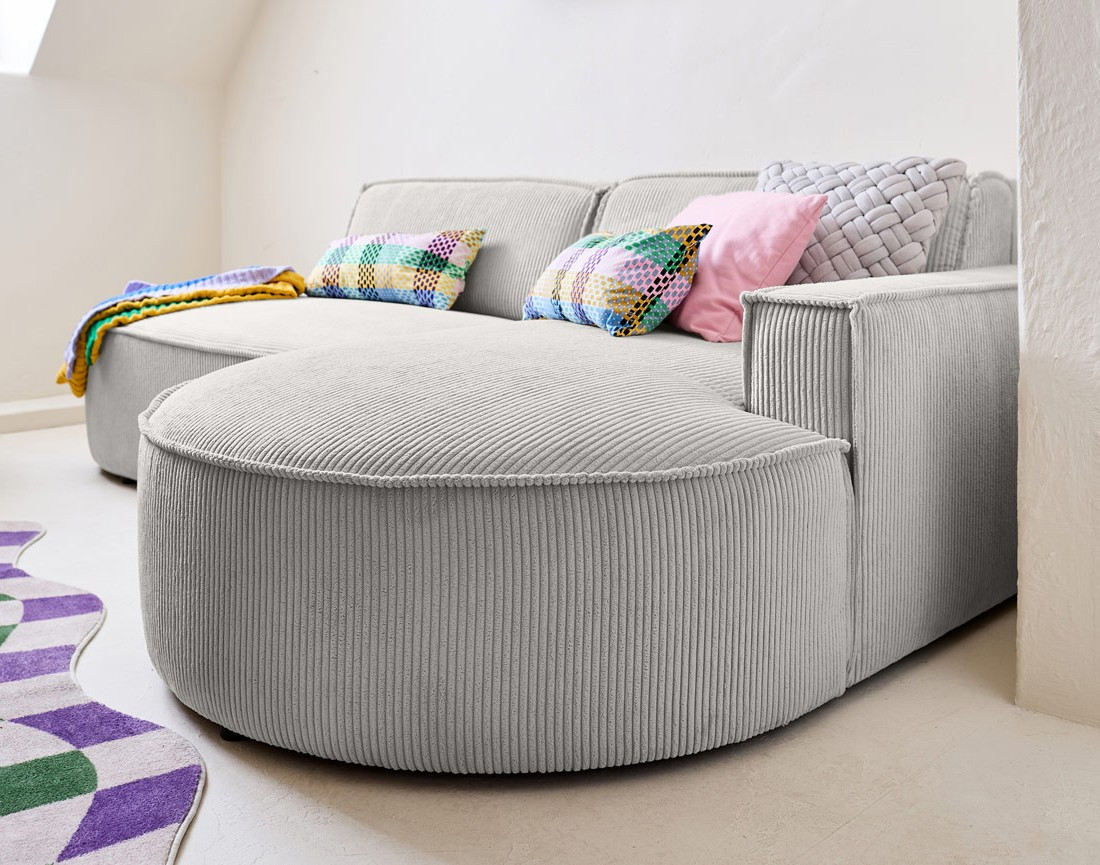 Canapé d'angle droit aux formes arrondies 4 places en velours côtelé Spiaggia