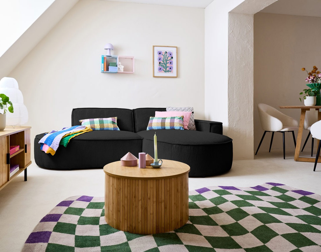 Canapé d'angle droit aux formes arrondies 4 places en velours côtelé Spiaggia