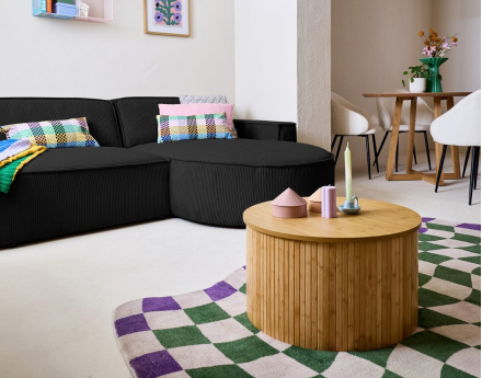 Canapé d'angle droit aux formes arrondies 4 places en velours côtelé Spiaggia