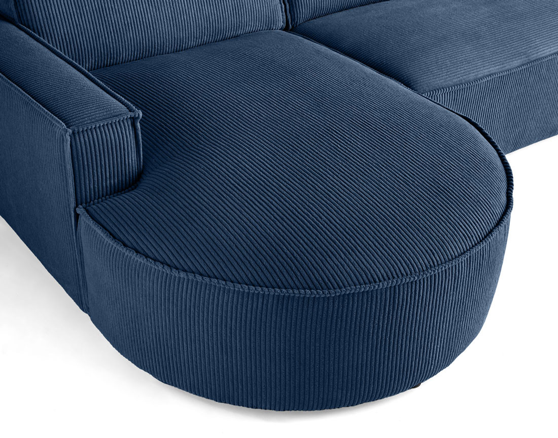 Canapé d'angle gauche aux formes arrondies 4 places en velours côtelé Spiaggia