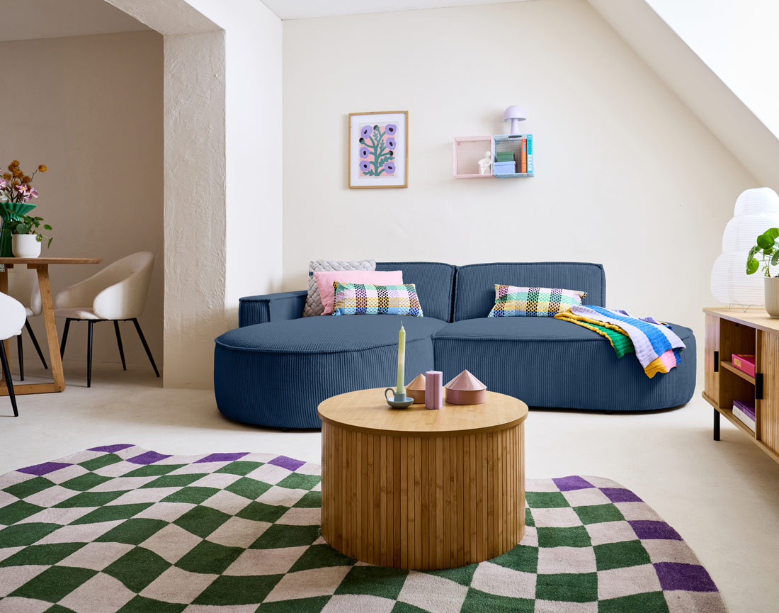 Canapé d'angle gauche aux formes arrondies 4 places en velours côtelé Spiaggia